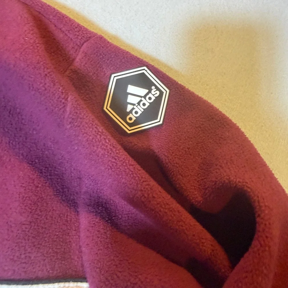 Vintage Adidas Soccer Fleece Jacket Maroon Black Full Zip Mens Large Retro 90s